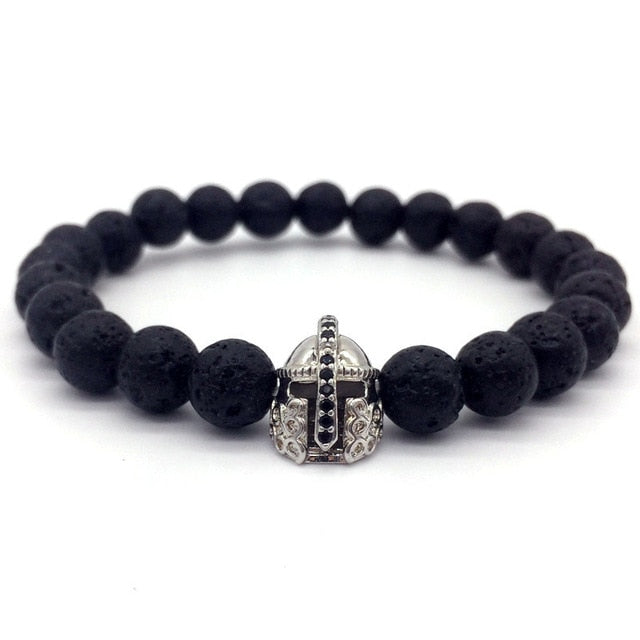 Lava Stone Pave CZ Imperial Crown And Helmet Charm Bracelets For Men & Women