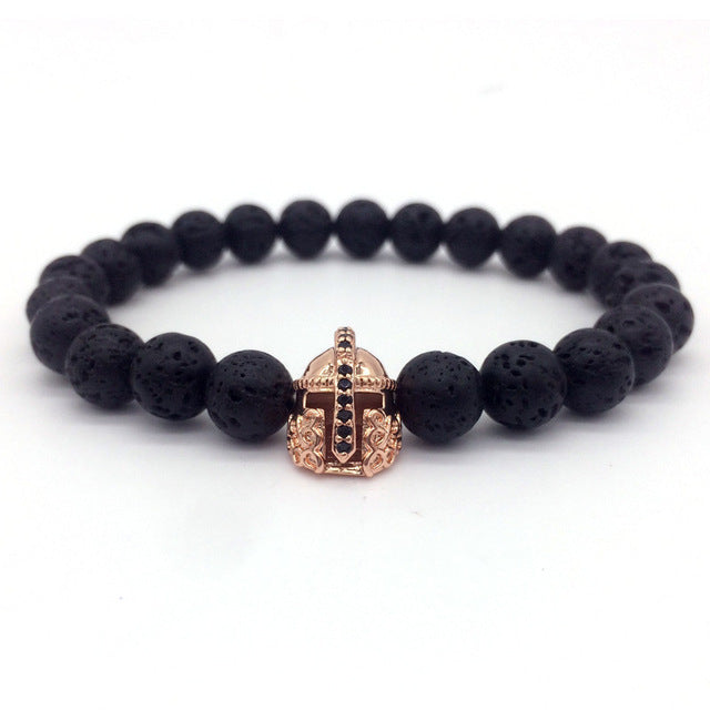 Lava Stone Pave CZ Imperial Crown And Helmet Charm Bracelets For Men & Women