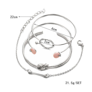 Set For Ladies Classic Braclet Arrow Knot Round Crystal Gem/4Pcs